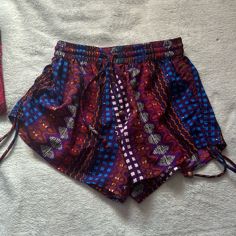 (S/M )patterned shorts with Tie-able strings on side with wood beads